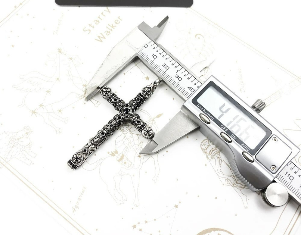 Cross Pendant Antique Vintage Carved 925 Sterling Silver 2.7 Inches Long