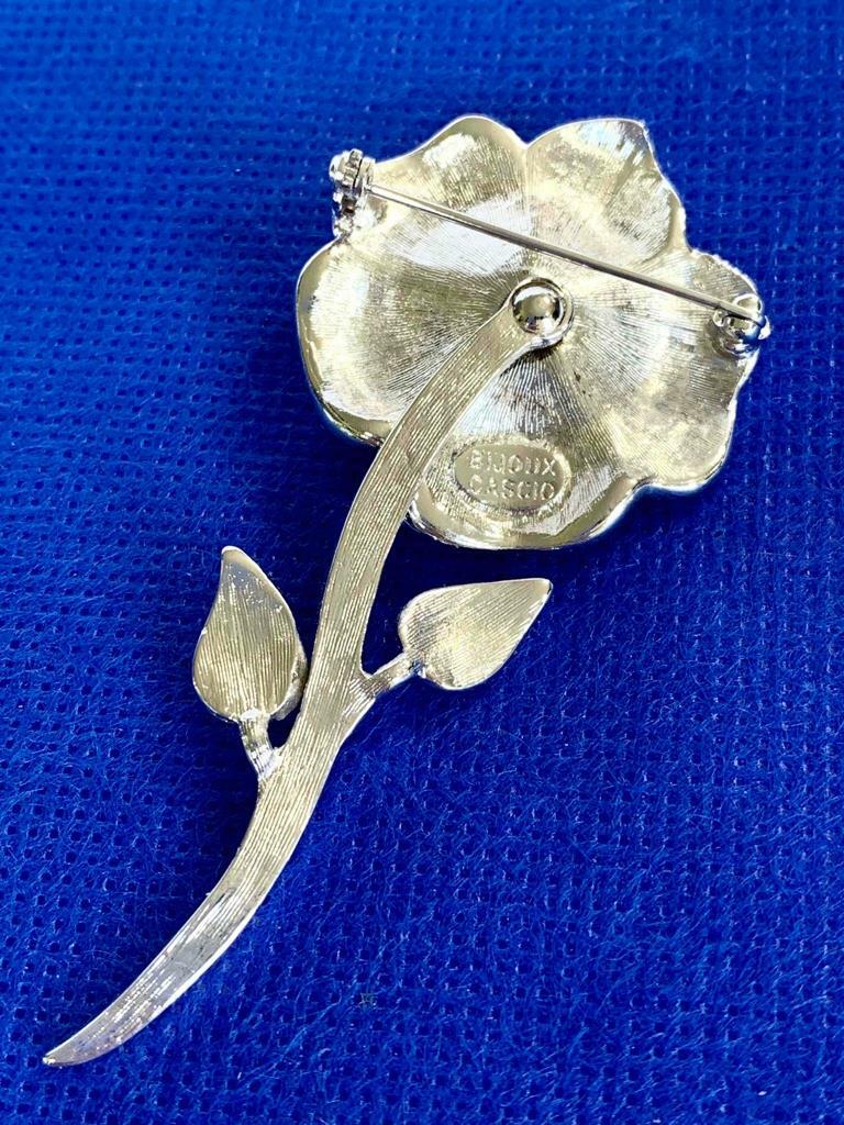 WOW! Signed Bijoux Cascio Silver Tone, Rhinestone & Copper Finish Floral Brooch