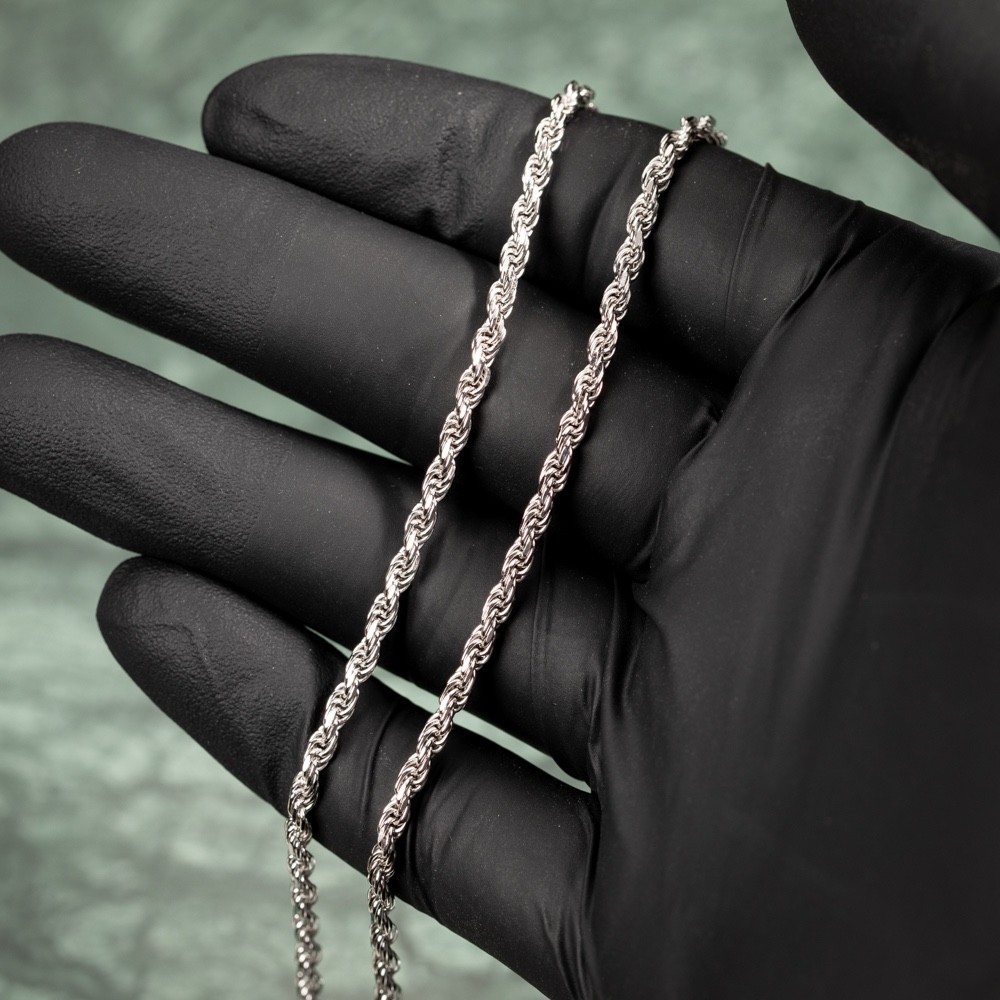 Solid White Gold Plated Heavy 925 Sterling Silver 3MM Twist Rope Chain Necklace