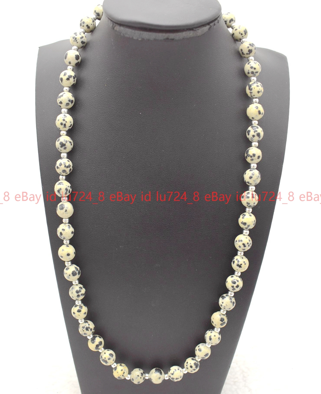 Fashion 6-12mm Natural Dalmatian Spot Jasper Gemstone Round Beads Necklace 18″