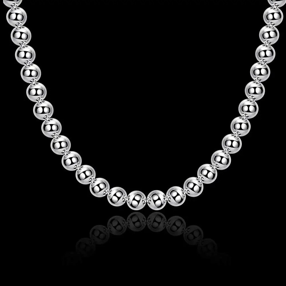 Women’s 925 Sterling Silver solid 10mm Hollow Balls Beads 20 Chain Necklace