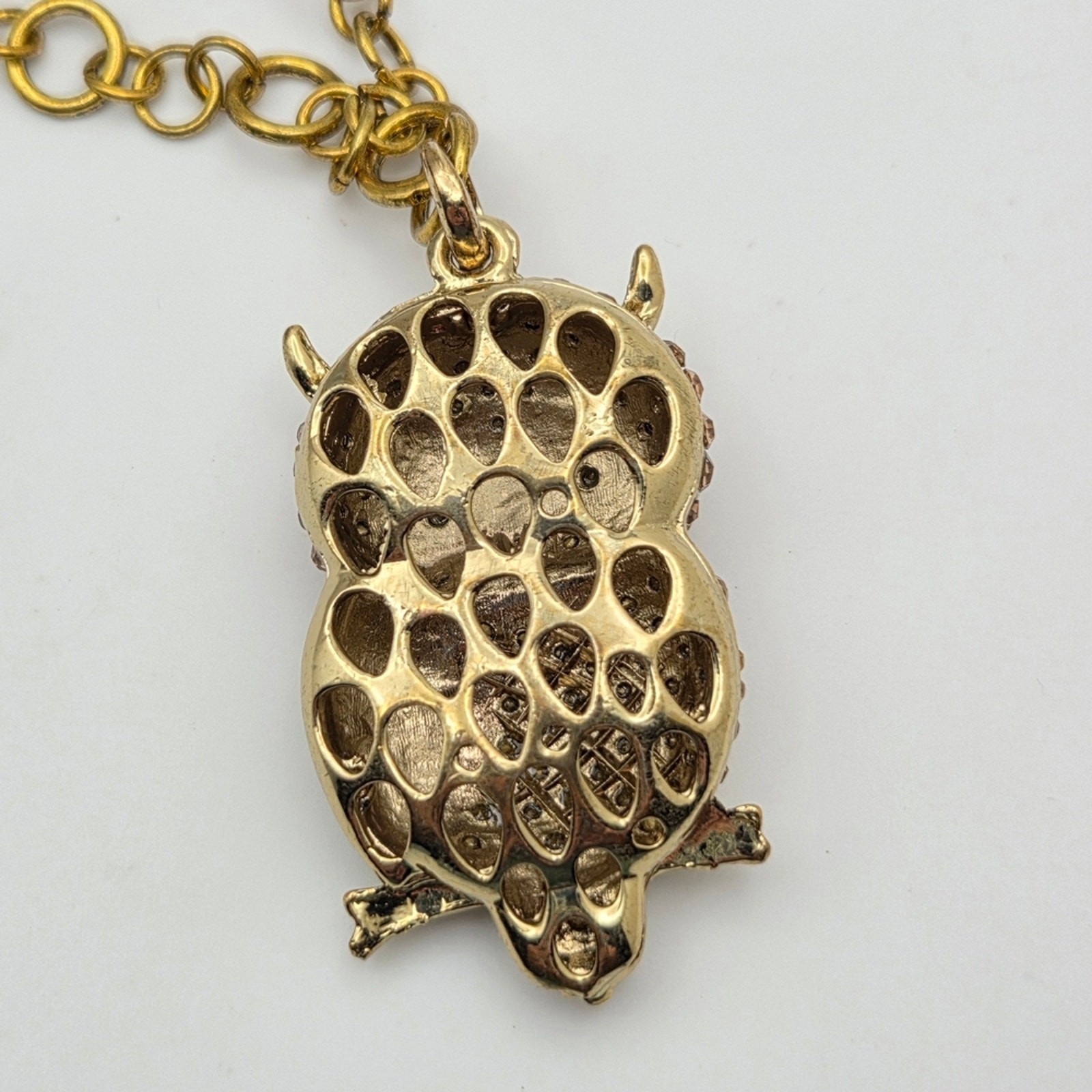 Vintage-Style Pave Crystal & Enamel Owl Statement Necklace