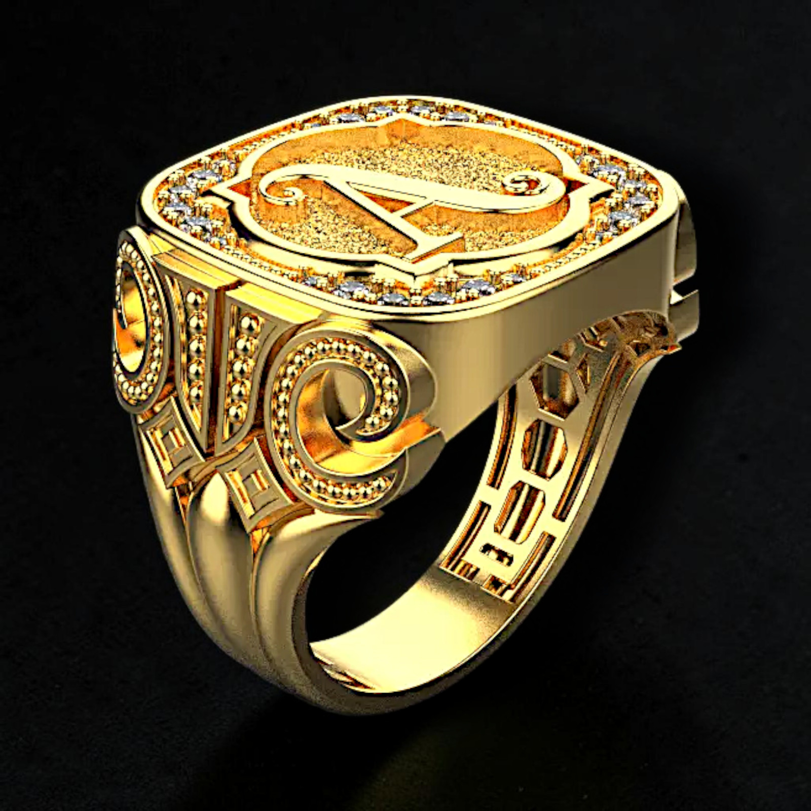 Sterling Silver Initial Signet Ring – Custom Square Diamond Halo Men’s Jewelry
