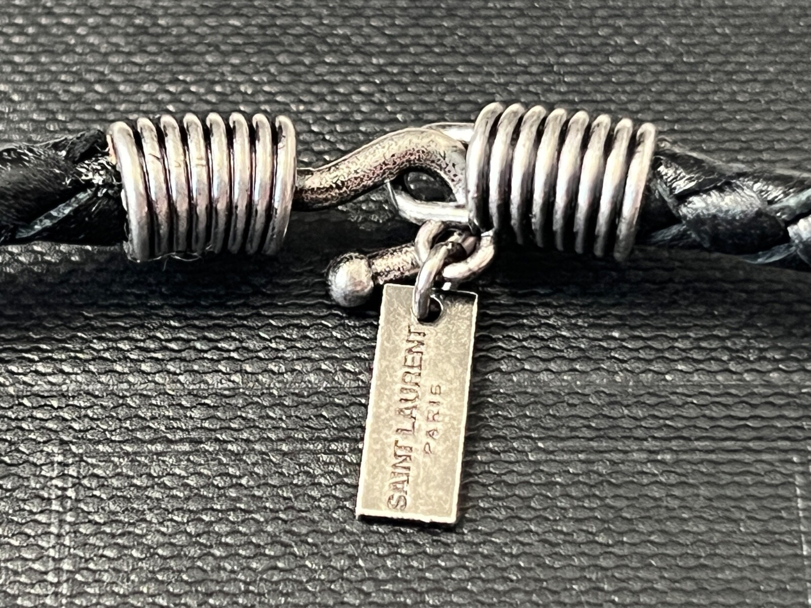 NIB Saint Laurent YSL Victorian Moon Black Braid Leather Pendant Necklace $1295