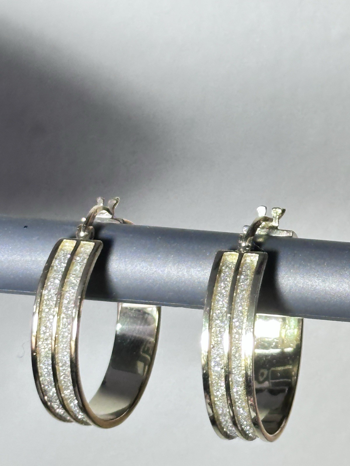 Sterling Sliver Hoop Earrings Pave Setting Gold Plated