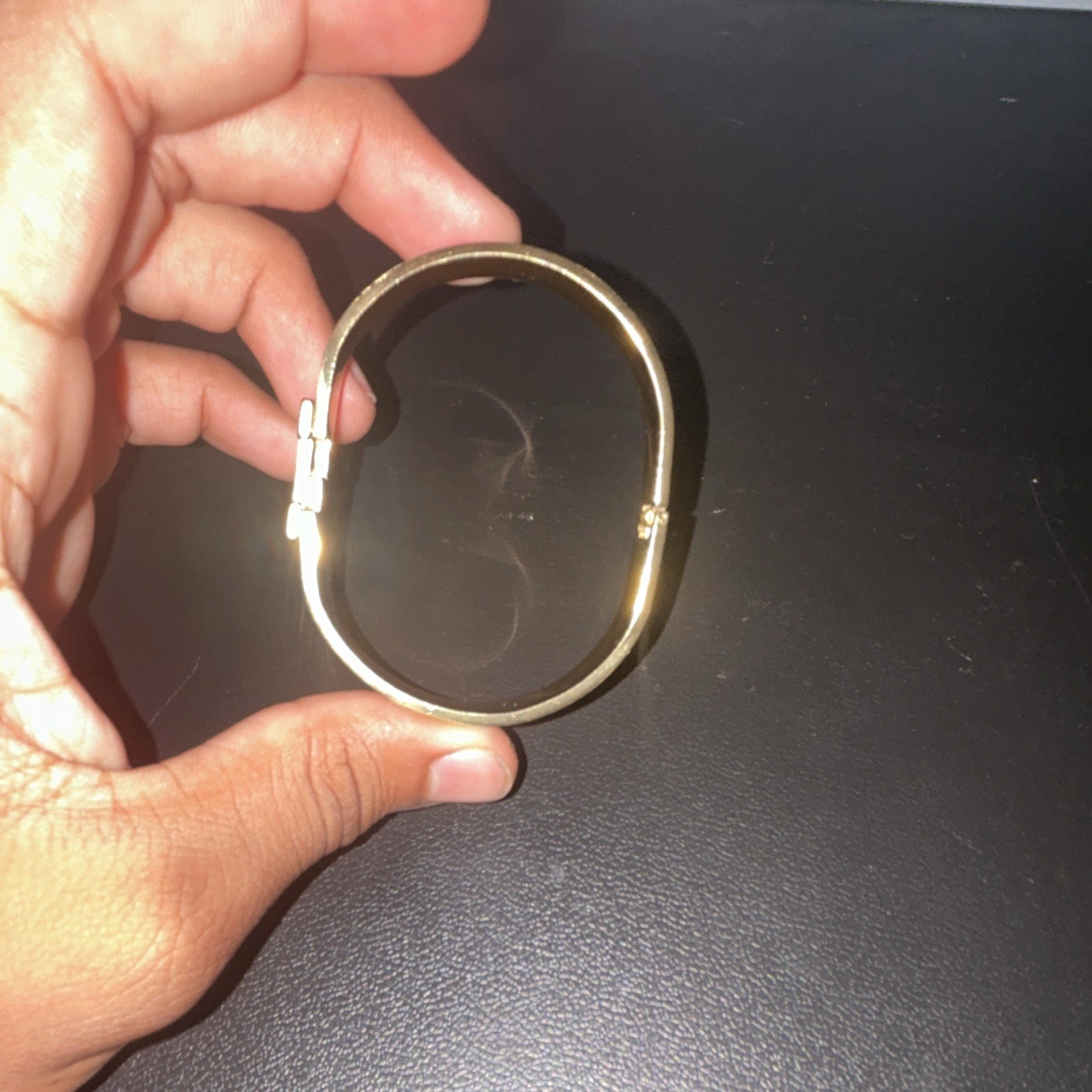 Hermès Gold Tone Blue Enamel Oval Hinged Bangle Cuff Bracelet, No Stone