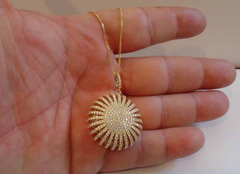 YELLOW PUFF SUN NECKLACE & EARRING SET12 CT LAB CREATED DIAMOND STERLING SILVER