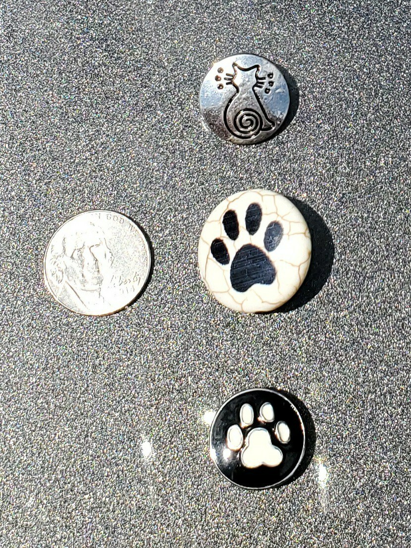 Silver 18mm Lot Of 3 (2 pawprint & cat) 18mm Snap fits ginger snap