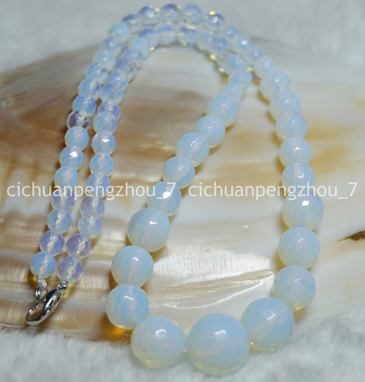 Faceted 6-14mm White Sri Lanka Opalite Moonstone Round Gems Beads Necklace 18”