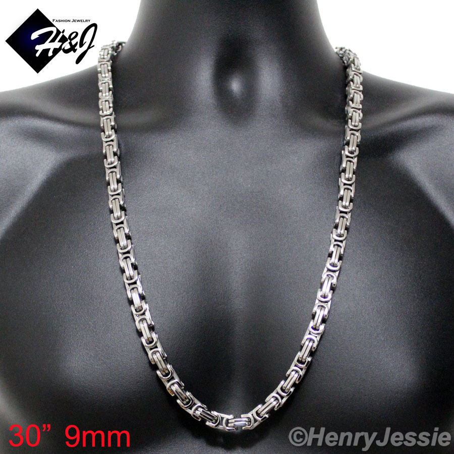 18-40″MEN’s Stainless Steel 4mm/6mm/9mm Silver Byzantine Box Link Chain Necklace