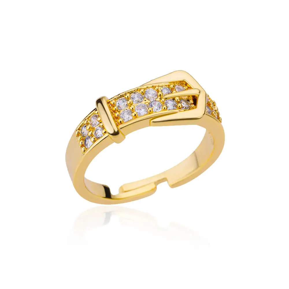 Geometric Belt Ring Adjustable Stainless Steel Simulated Zirconia Unisex Jewelry