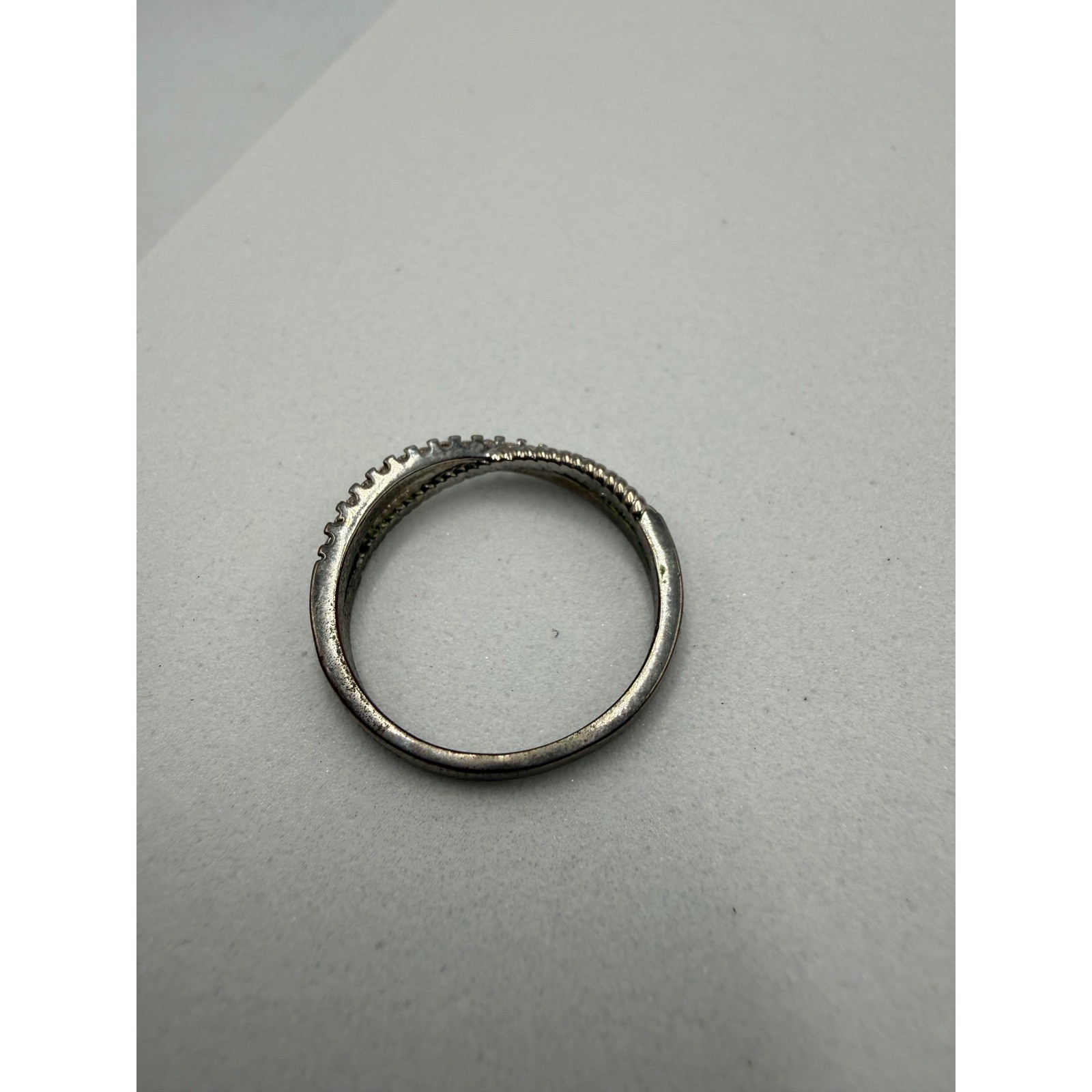 Silver tone Crossover Pave Crystal Twisted Rope Band Ring Size 7.75