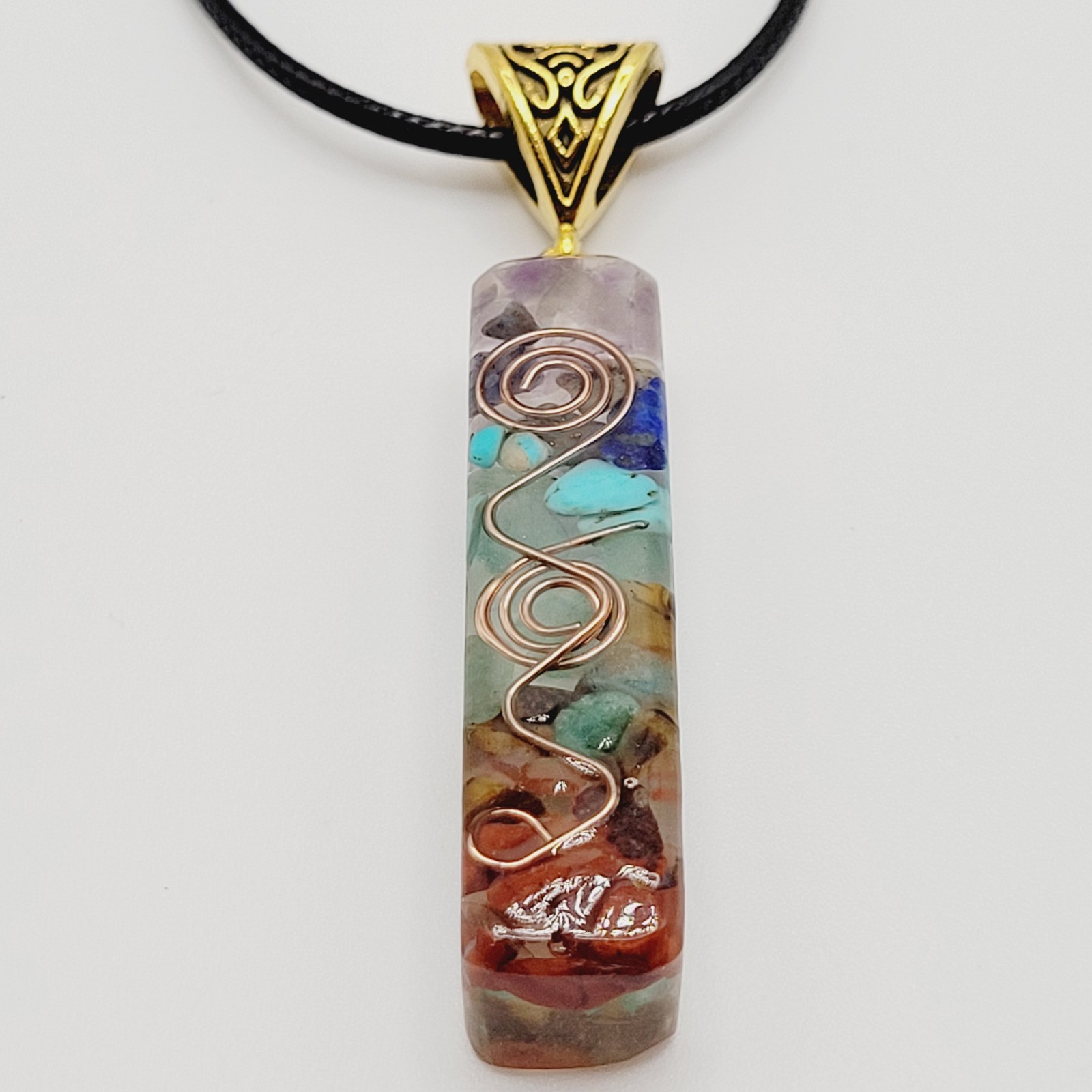 Modern Stone Chip Chakra Healing Meditation Pendant Faux Leather Cord Necklace