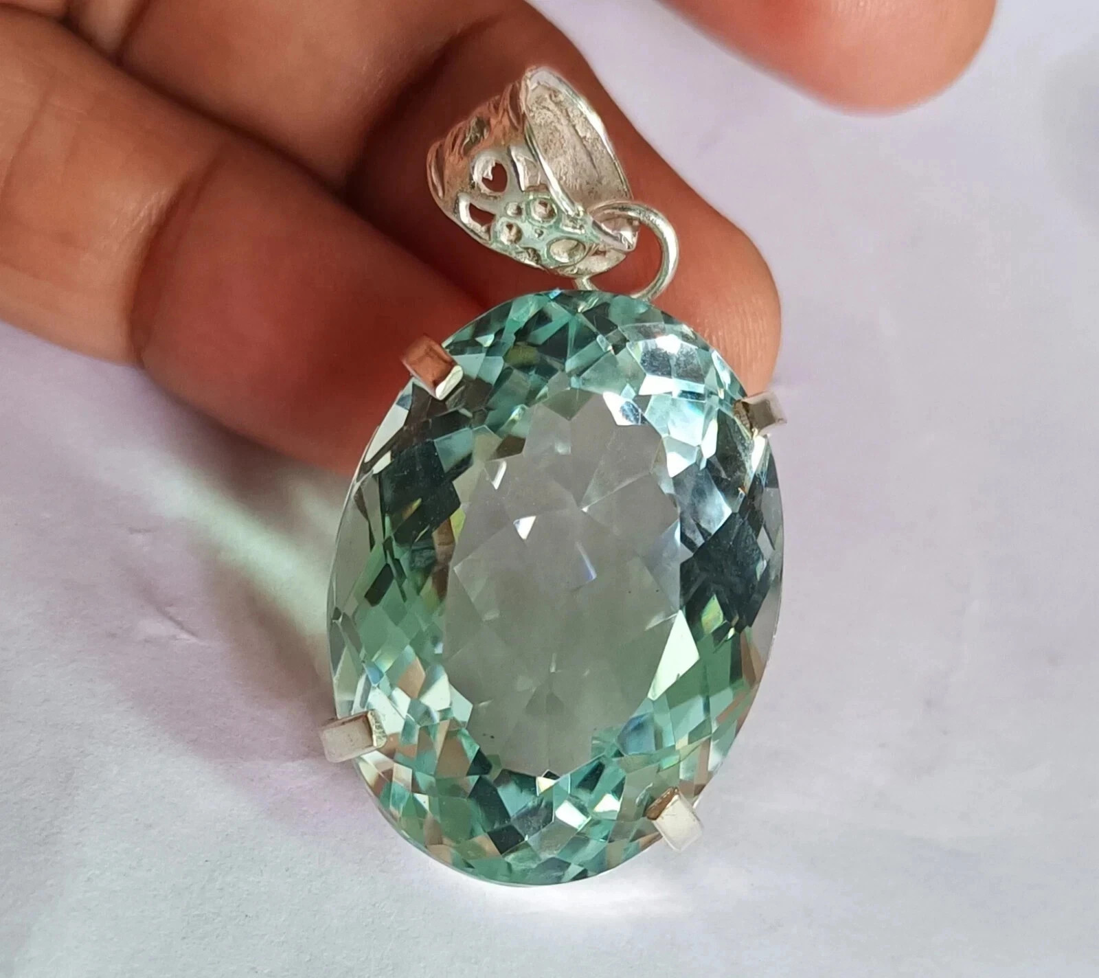 Natural Green Sapphire Pendant Asscher Cut 35.80 CT 925 Sterling Silver Gemstone
