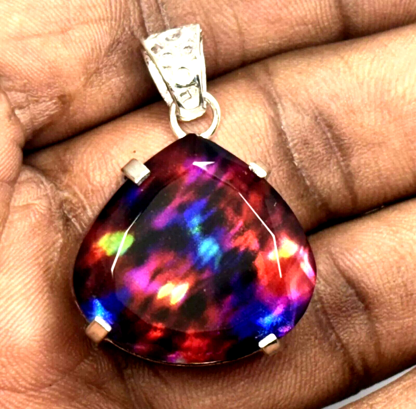 Natural 96.90 Ct AAA Certified Ammolite 925 Solid Silver Pendant Loose Gemstone