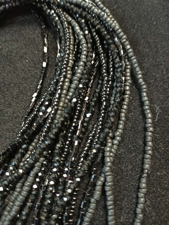 NWT White House Black Market Multi Strand Black Beaded Statement Necklace