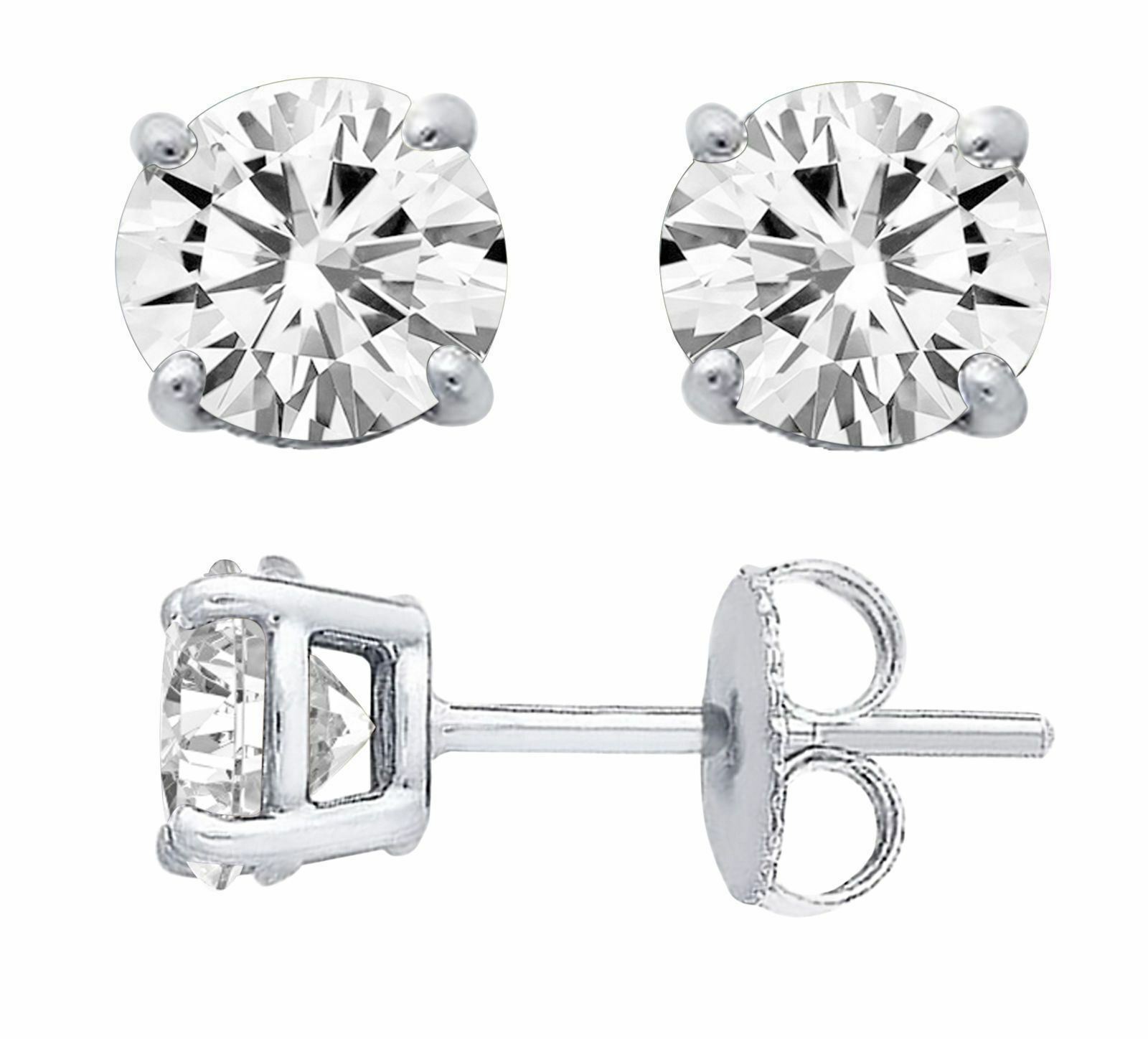 Sterling Silver Studs with D Color Internally Flawless Round CZ in 3 Colors