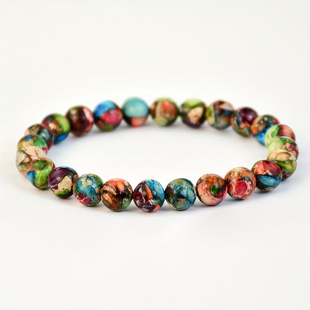 10mm Sea Sediment Jasper Stone Bracelet Healing Floral Gemstone Bracelet Gift