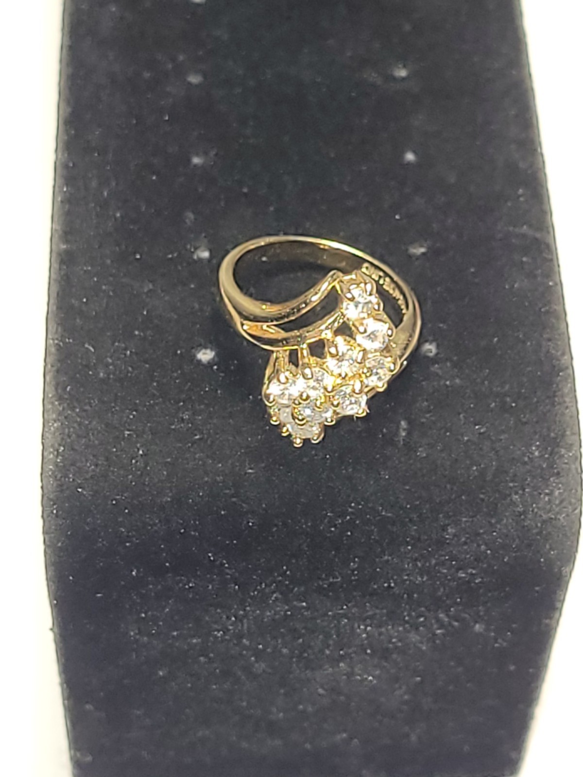 JQA 14K HGE Signed LIND Goldtone Cocktail Ring Clear CZ Crystal Statement Fashio