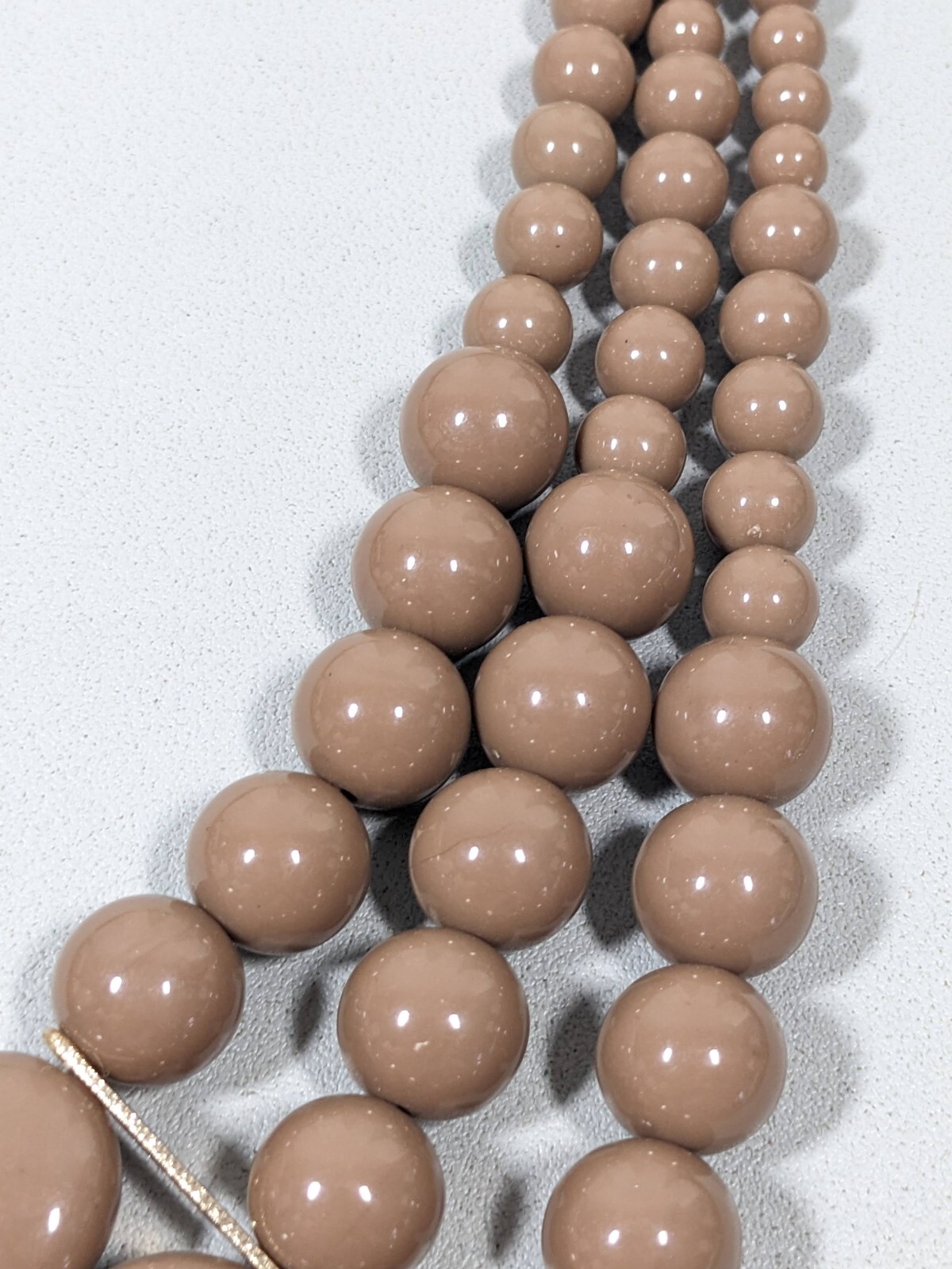 Coastal Brown Beige Acrylic Bead Triple Strand Layered Statement Necklace 21 in