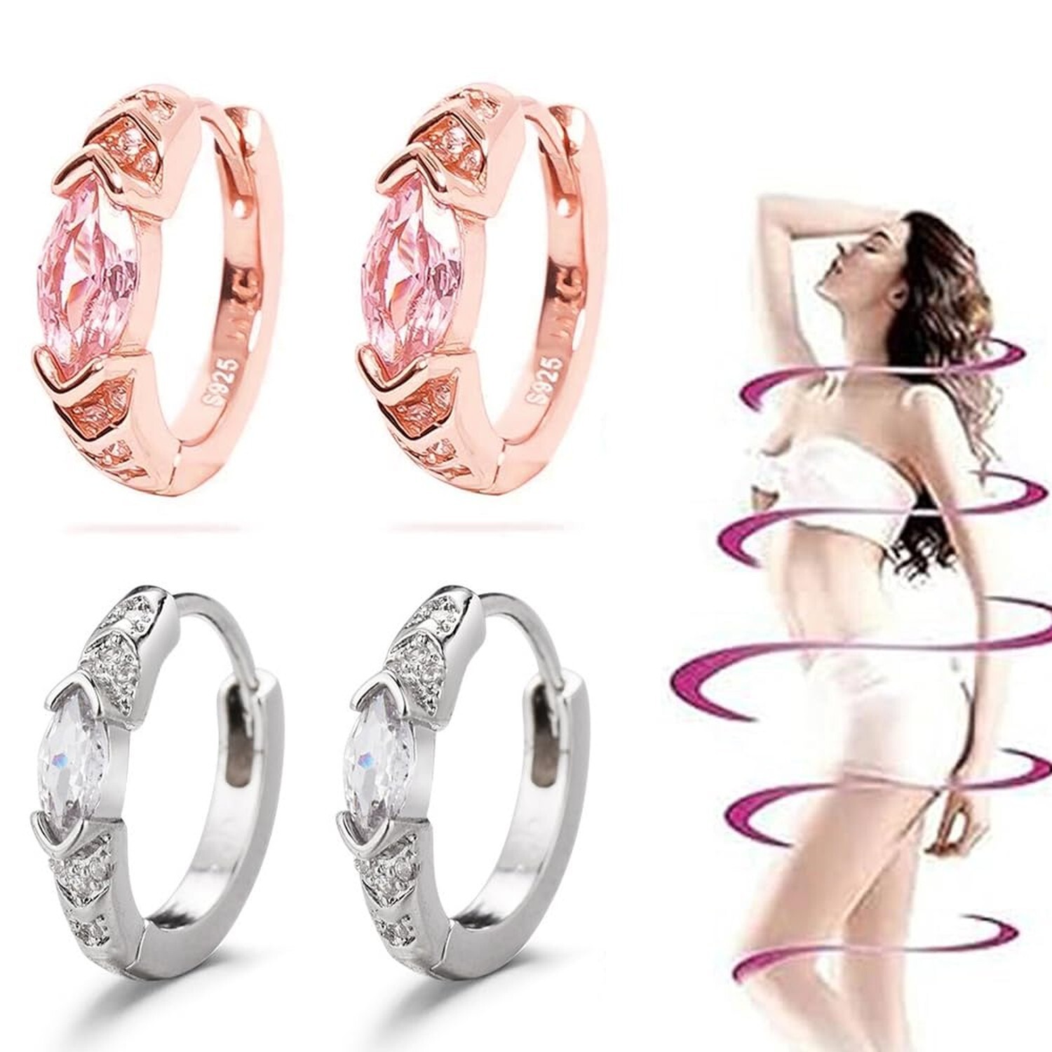 Lymphatic Drainage Slimming Hoop Earrings, Titanium Ion Lymphvity Germanium E…