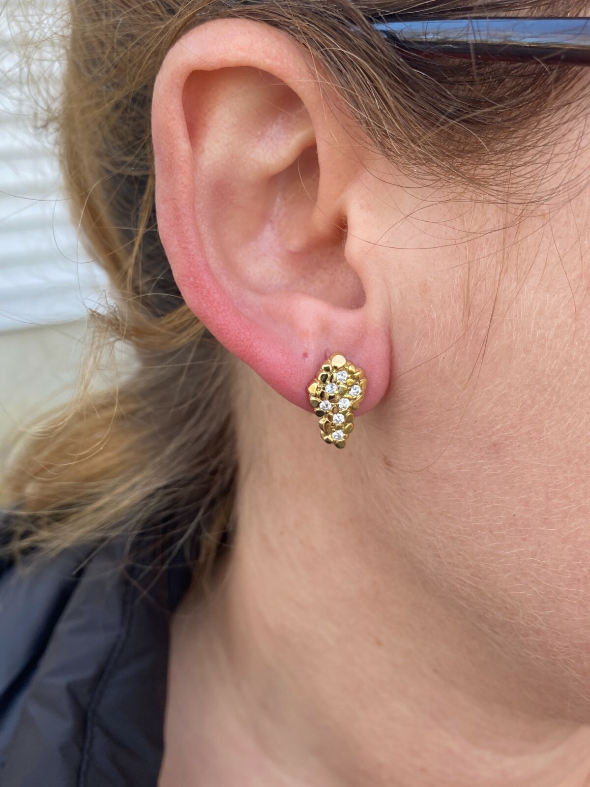 Mens CZ Solid 925 Sterling Silver Plated 14k Gold Nugget Earrings Large Studs