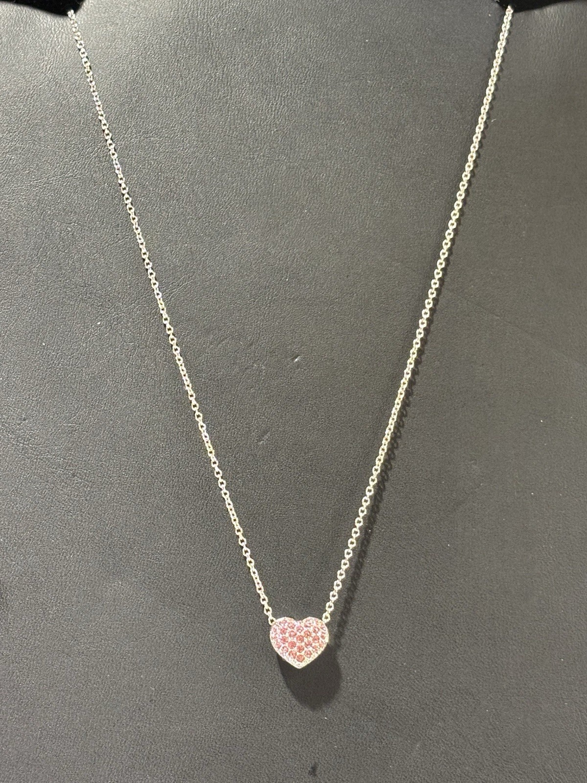 Swarovski Crystal Heart Pendant Necklace Reversible Pink Silver Tone