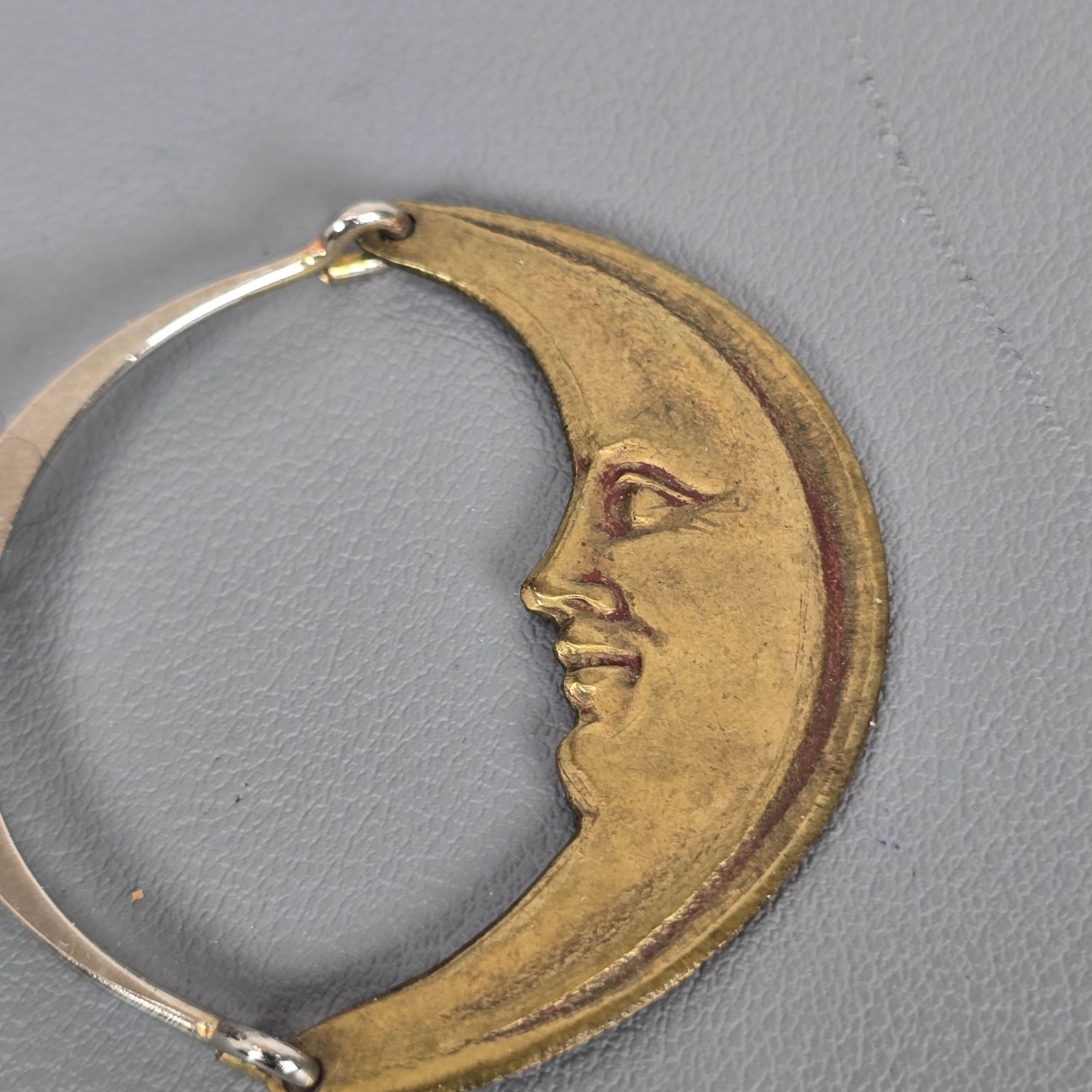 Unsigned Laurel Burch? Brass Silver-Tone Articulating Moon Dangle Earring ONLY 1