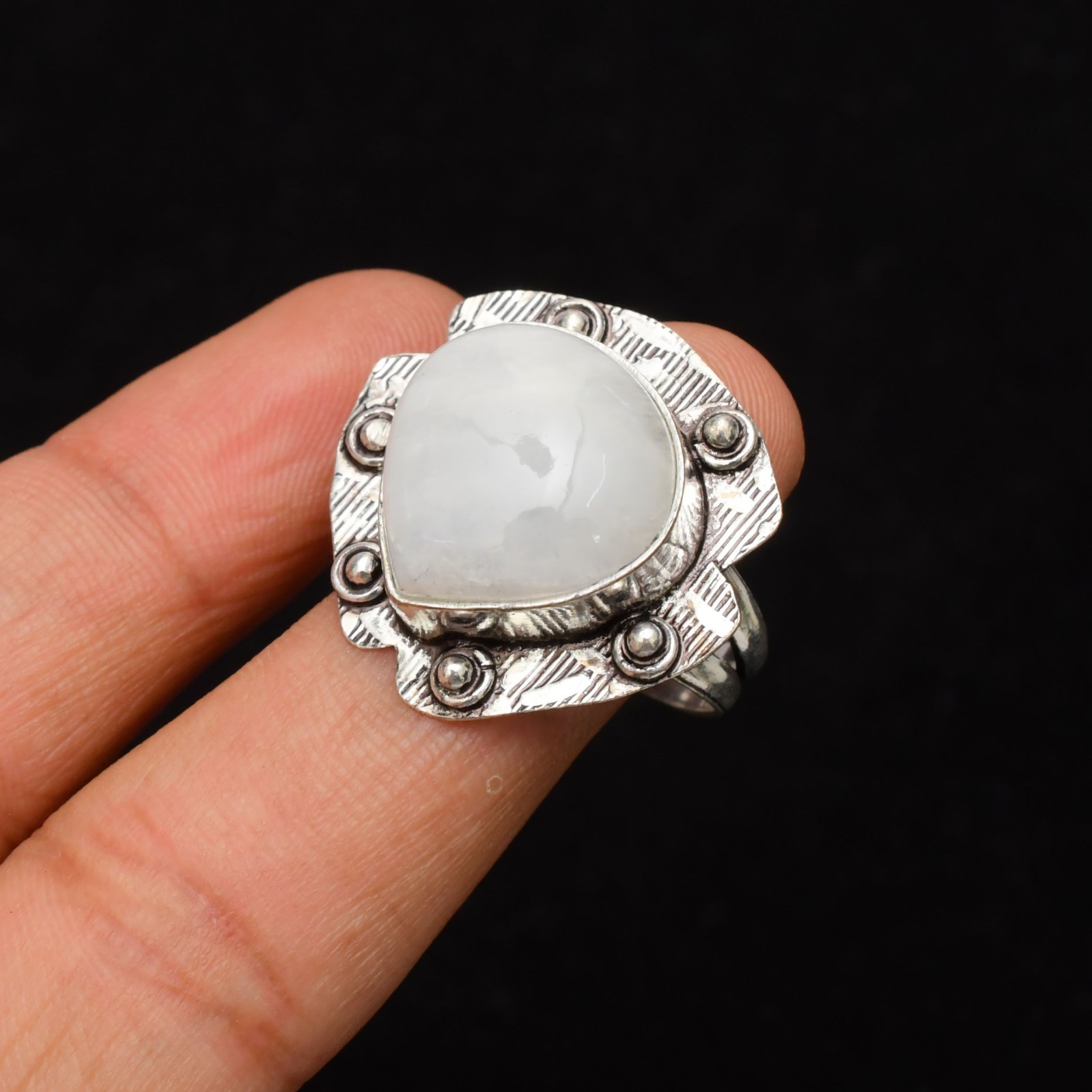 Rainbow Moonstone Gemstone Handmade 925 Sterling Silver Jewelry Ring Size 8