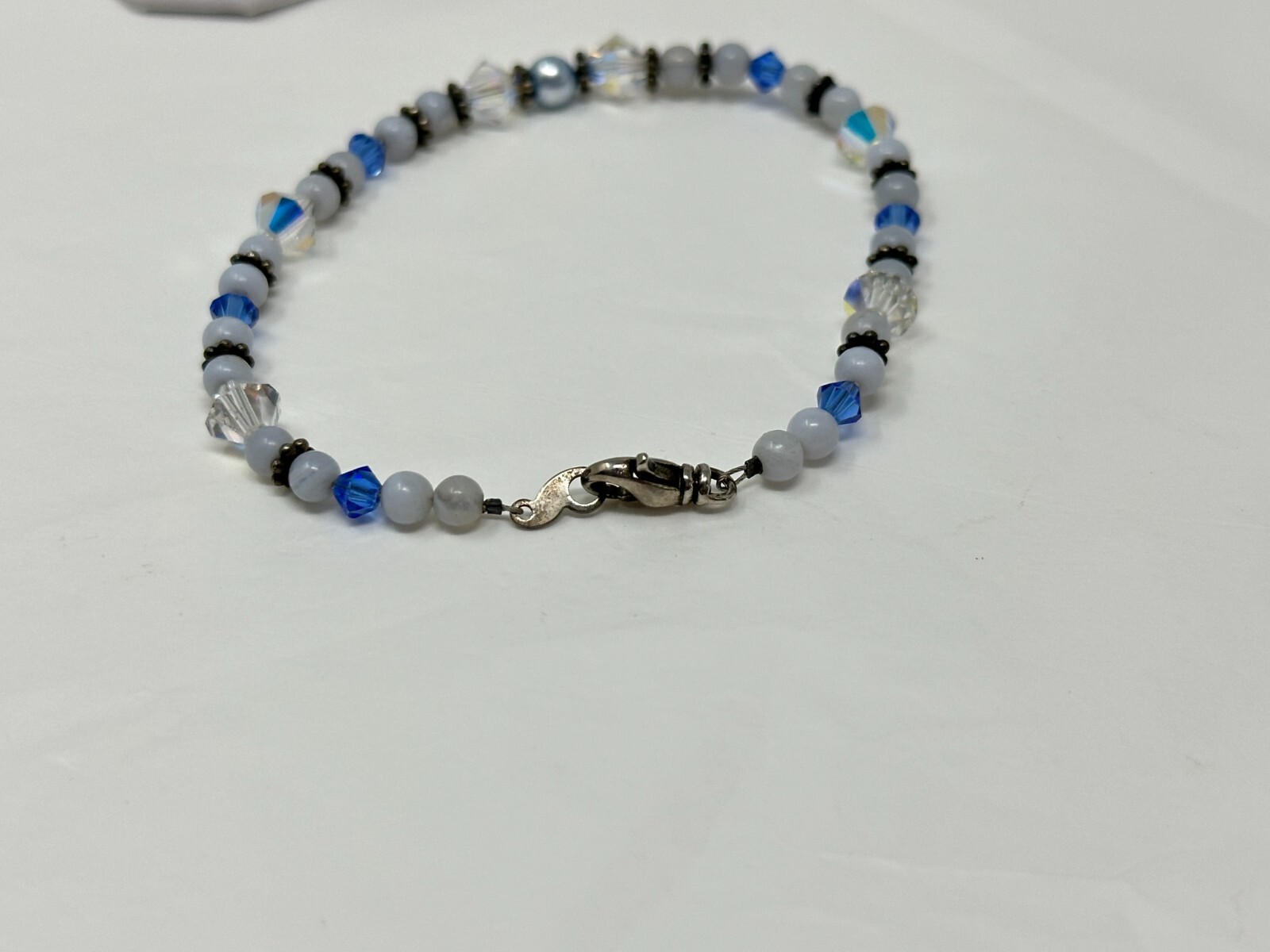 Handmade Silvertone Multicolor Faceted Bicone Crystal Bead 7.5″ Toggle Bracelet
