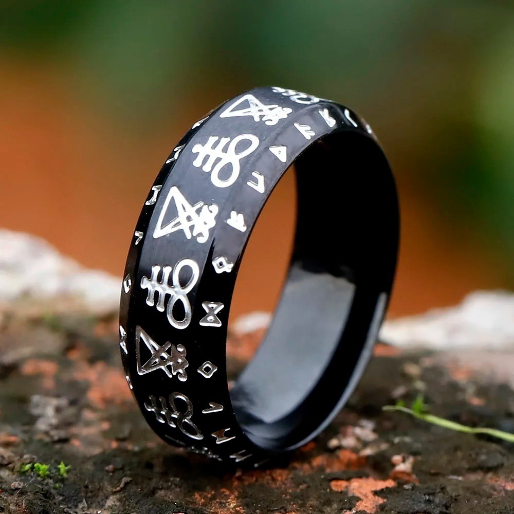 Stainless Steel Leviathan Cross Sulphur & Sigil Lucifer Gothic Punk Satanic Ring