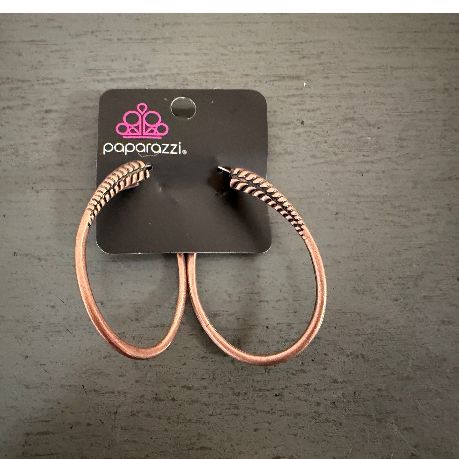 Paparazzi Copper Hoop Earrings Textured Oblong Boho Fashion Jewelry
