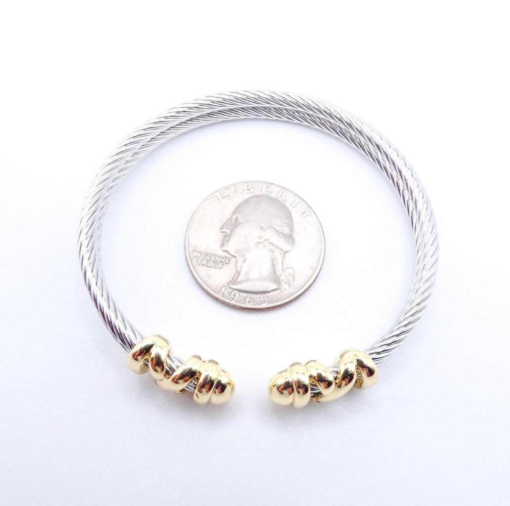 LUXURIOUS 18kt Gold Plated Crisscross X End Tips Double Cable Cuff Bracelet