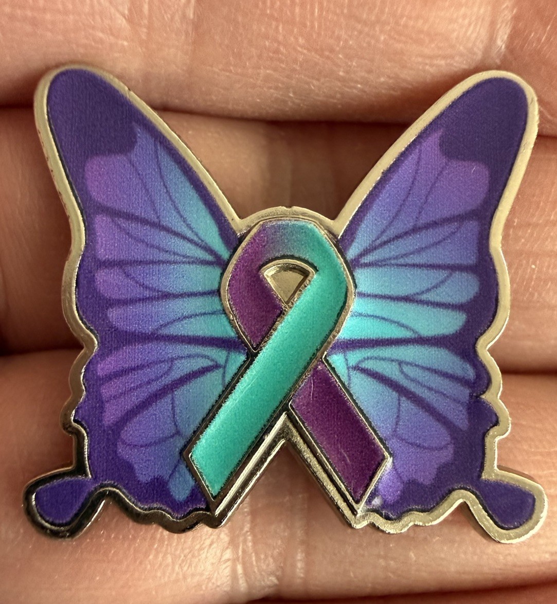 Butterfly Pin Enamel Suicide Prevention Purple Teal Ribbon Trauma Awareness