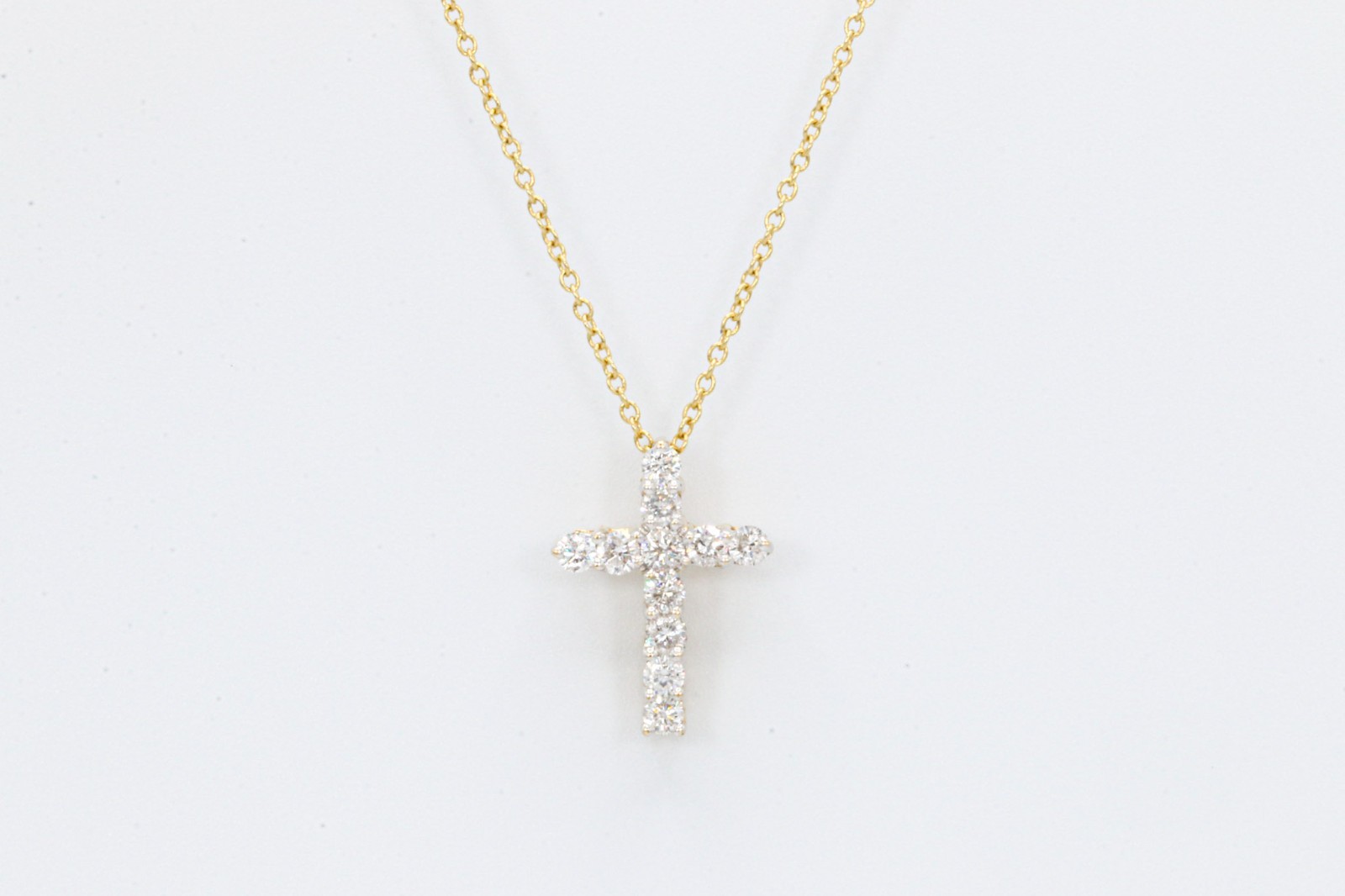 Diamond Cross Pendant in 18K Yellow Gold Necklace