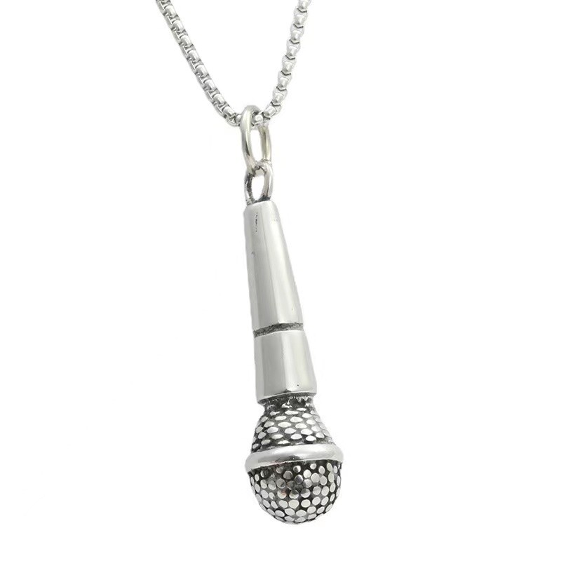 Hip-Hop Punk DJ Microphone Stainless Steel Necklace Men Women Pendant Chain 22″