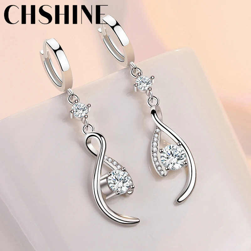 CHSHINE 925 Sterling Silver Love Interweave Blue Zircon Earrings Fashion Jewelry