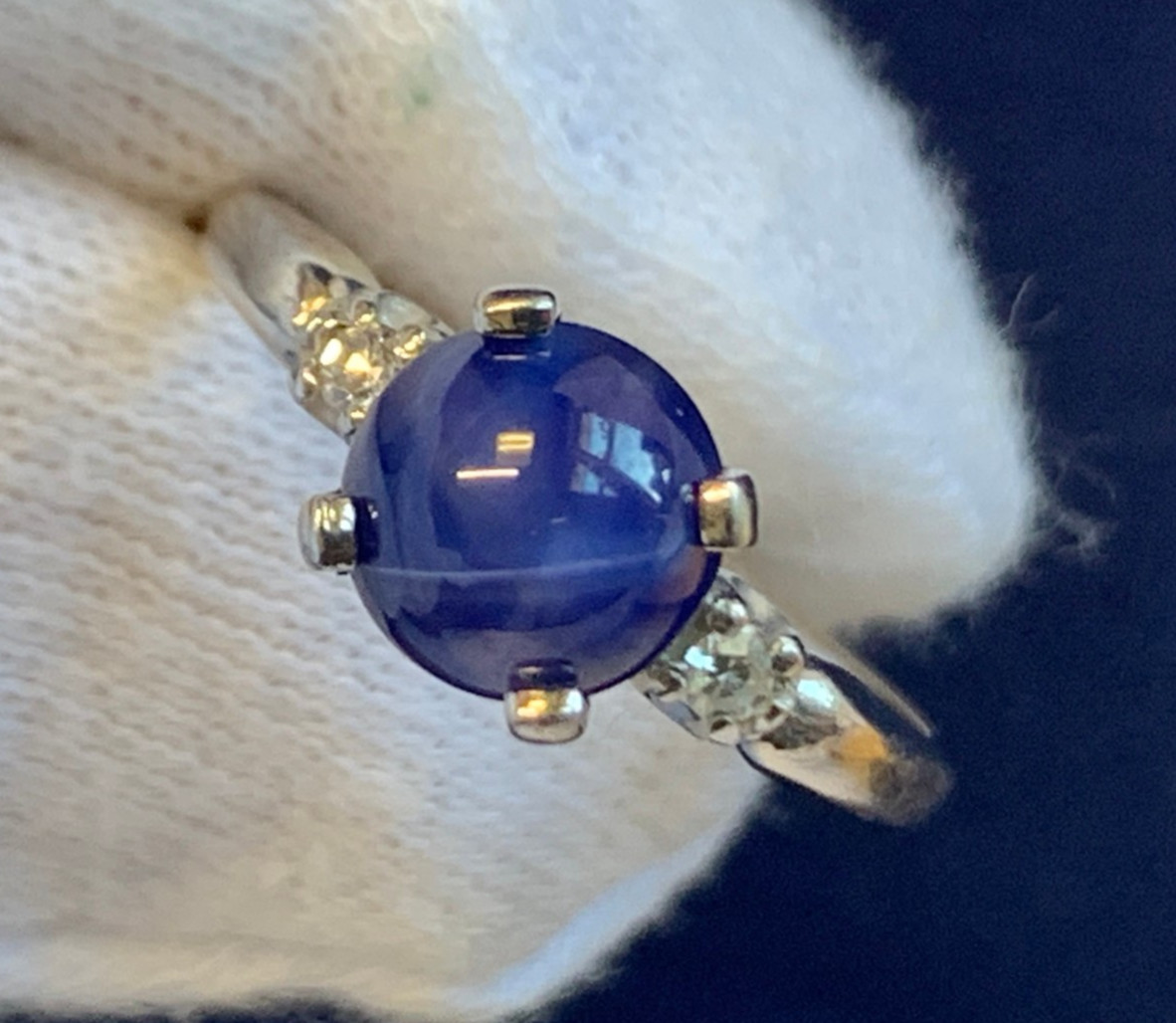 14K White Gold Ring 2.5g Fine Jewelry Size 6.25 Band Star Sapphire Look *READ*
