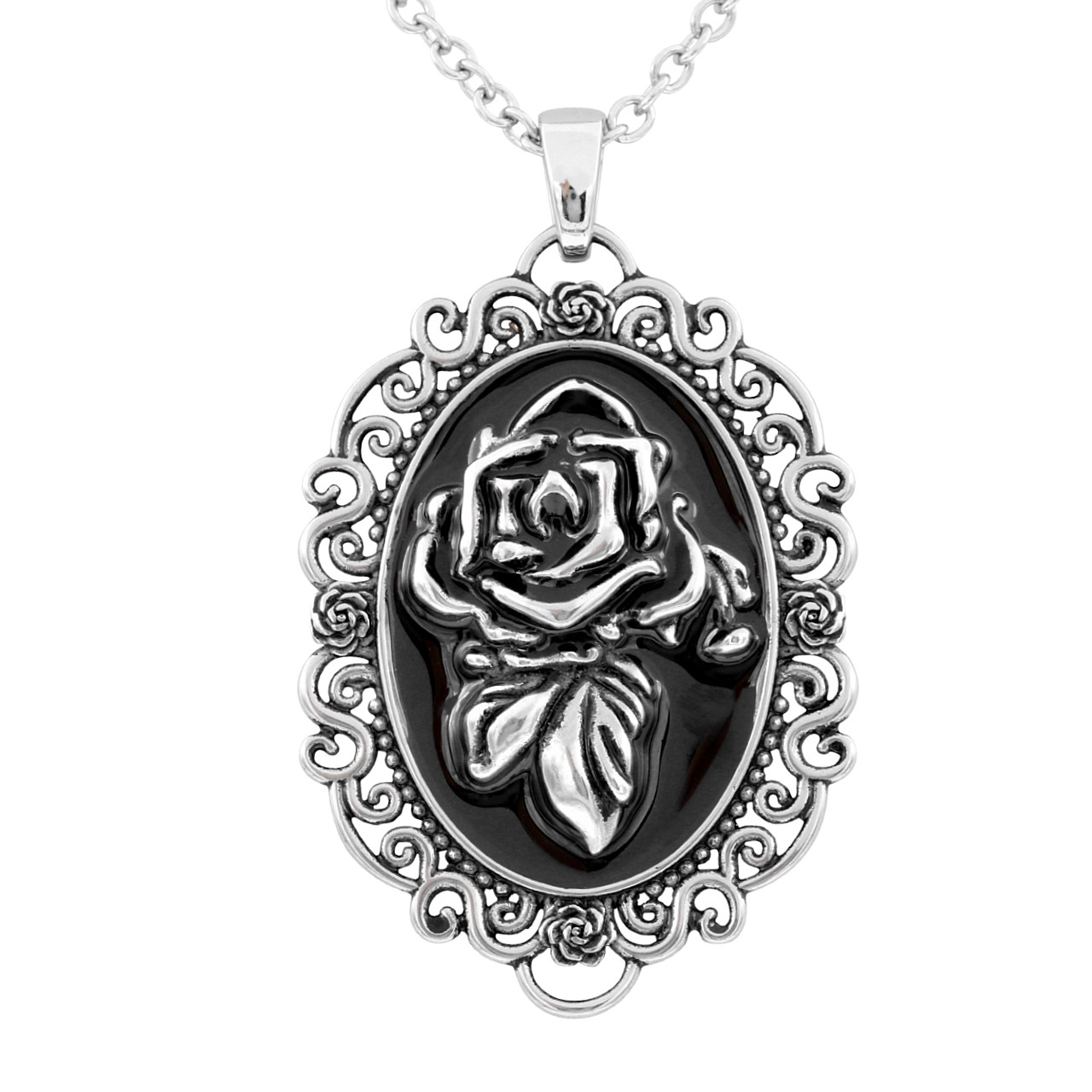 rose cameo necklace with black epoxy stainless steel pendant BY CONTROSE