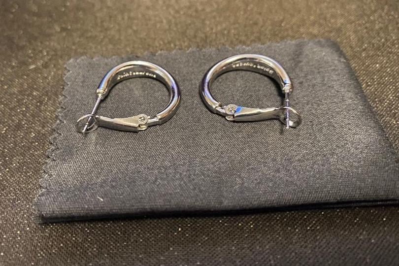 YSL Saint Laurent Silver Plated Stamped Small Logo Hoop Stud Earrings .75 inch