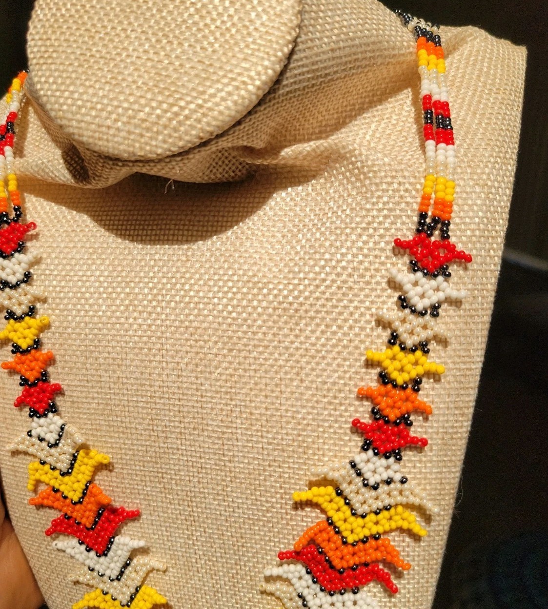 Handmade beaded Yellow White Red And Orange Hummingbird Necklace