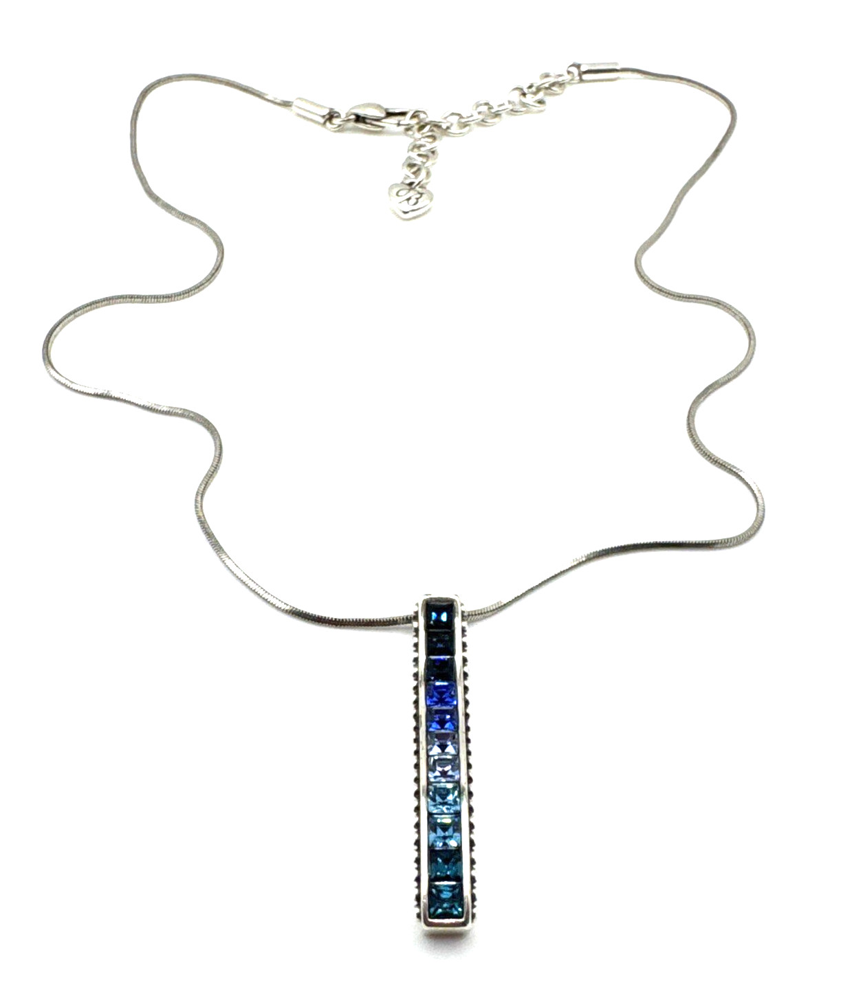 Brighton Spectrum Blue Ombre Crystals Rectangle Bar Silver Necklace 18″