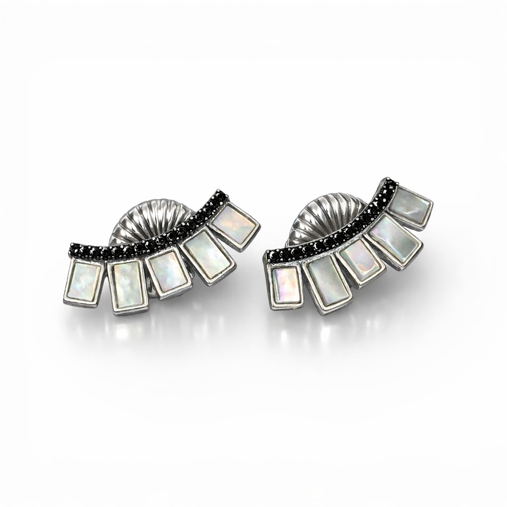 Freida Rothman Sterling Silver MOP Black CZ Earring Climbers NEW + Free Gift