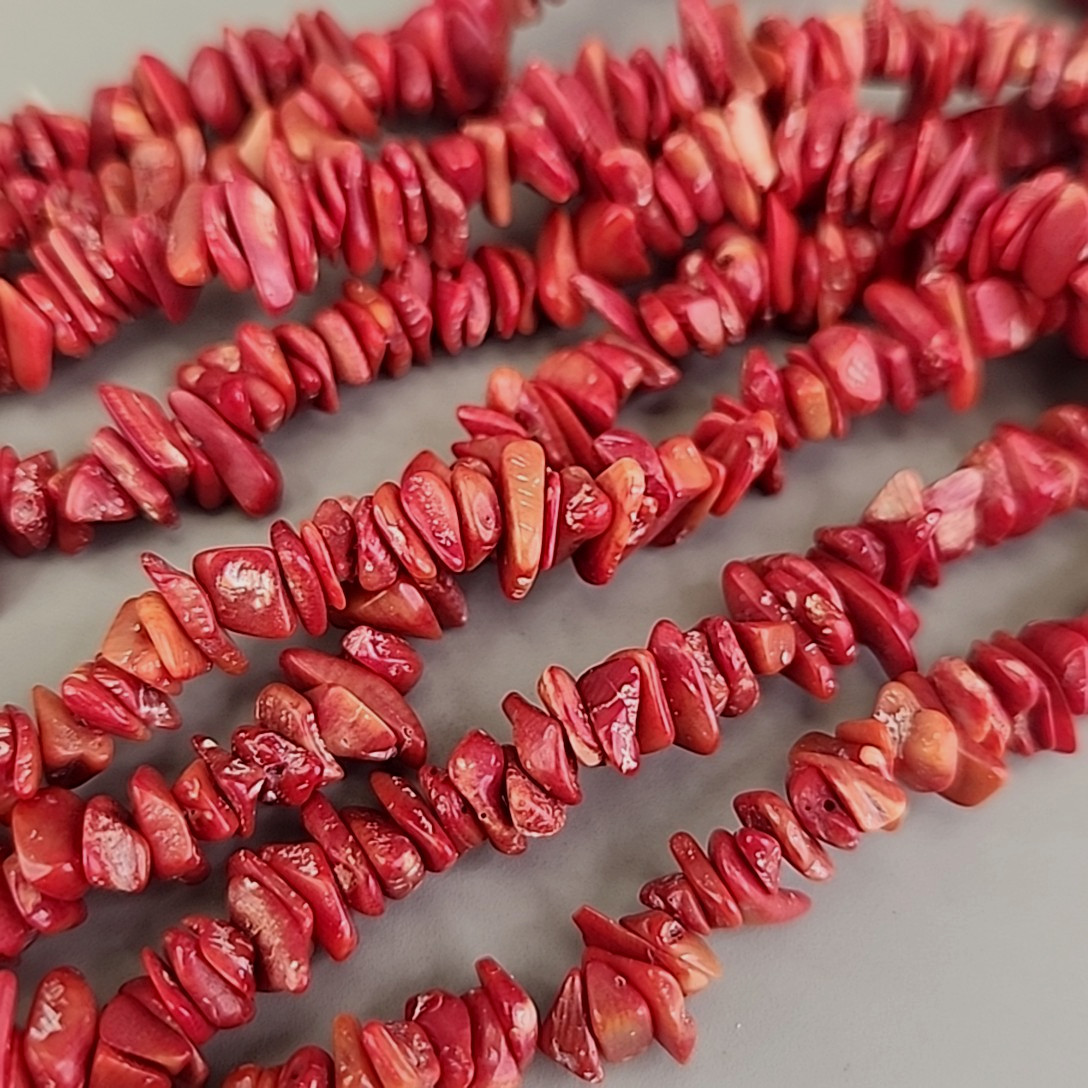 Coral Beaded Necklace Chip Red Orange Dyed Endless 52″ Long Flapper