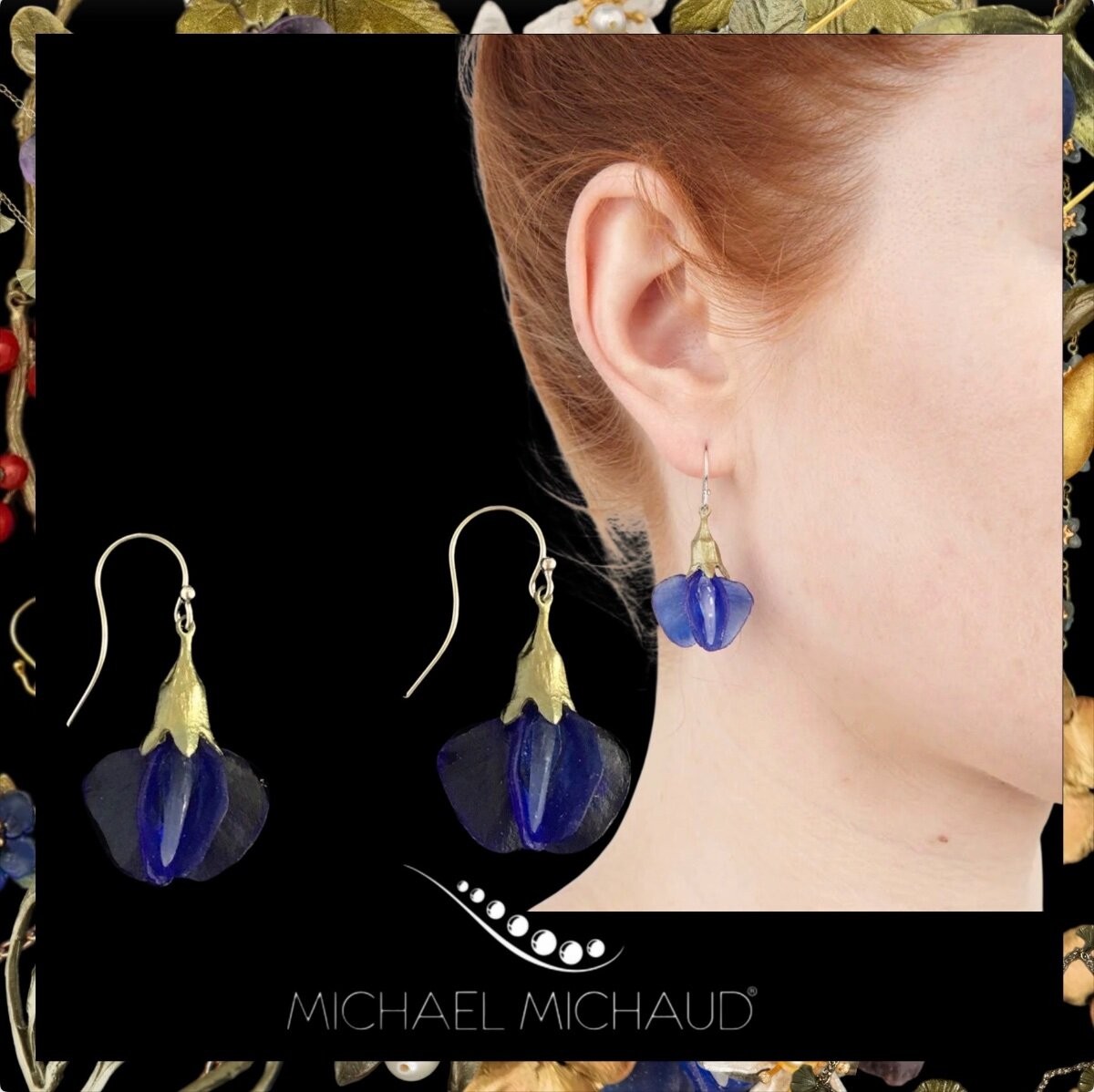 Michael Michaud False Indigo Earrings Drop Handcast Botanical Jewelry Nature Gif