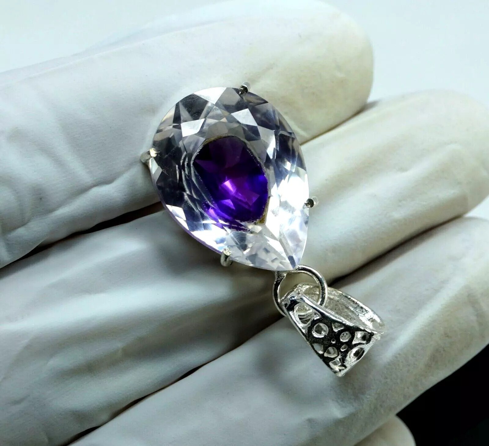 Bi-Color Pitambari Sapphire Natural 30 Ct 925 Silver Pendant Pear Cut Unheated