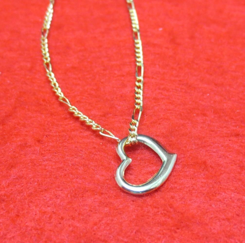9 1/2 INCH 14KT GOLD PLATED2MM FIGARO ANKLET WITH FLOATING HEART