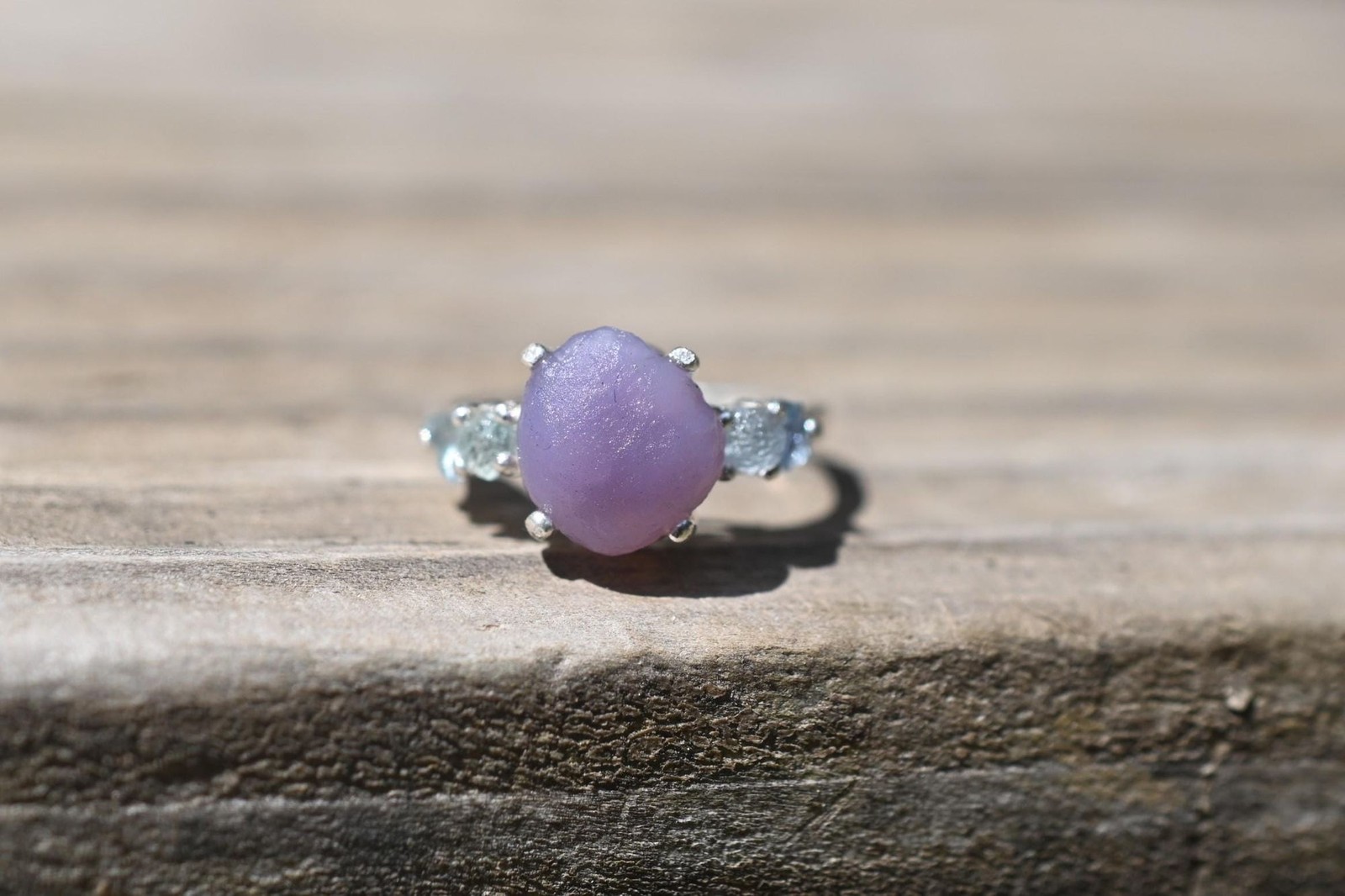 Engagement ring Grape agate and Montana sapphire sterling silver size 3 4 5 6 7