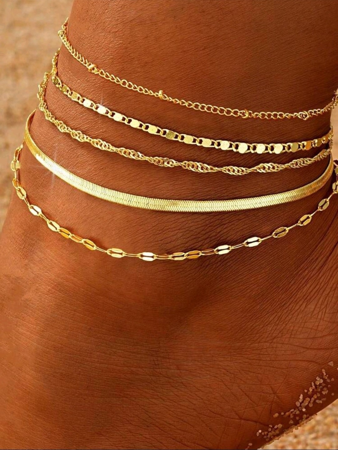5pcs/Set Bohemian Style Gold Multi-Layered Anklets For Women