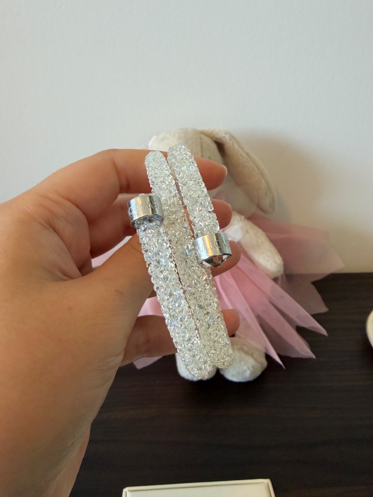 Swarovski Crystaldust Double Wrap Bangle Medium Clear White Crystal Pave